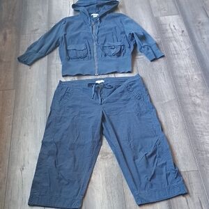 Blue Hooded Jacket and Capri Set